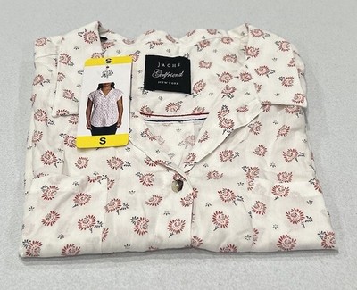 Jachs Girlfriend Women's Plaid Rolled Cap Sleeve Blouse, White, Size S