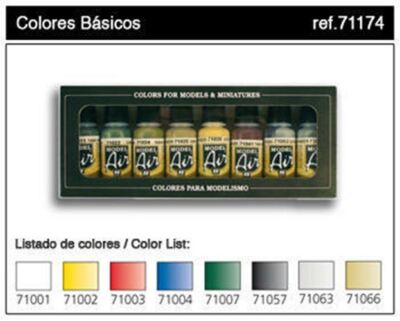 Vallejo Paint 17ml Bottle Basic Model Air Paint Set (8 Colors)
