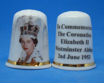 Birchcroft China Thimble --  H M Queen Elizabeth Coronation  with Free Box