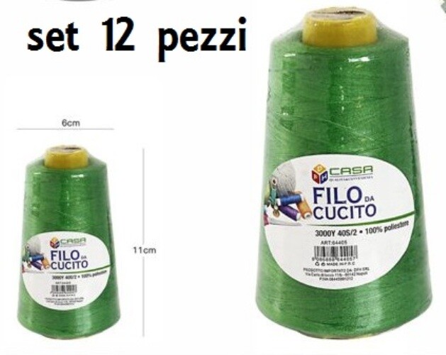 Set 12 Pz Filati A Cono Filo Poliestere Cucito 3000Y 40S/2 Verde 64405-12 dfh