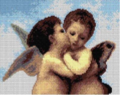''Kissing Angels'' Printed Canvas for Tapestry Gobelin Embroidery Orchidea 2209