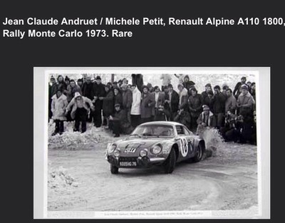 Renault Alpine A110 1800 Rally Monte Carlo 1973.  Rare Shot! Car Poster WOW!