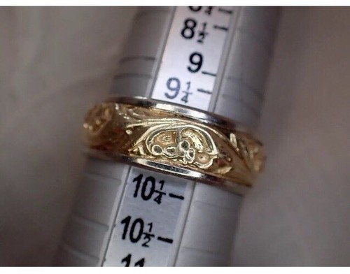 COLUMBIA Vintage Wedding Band, 14K, Two Tone, Floral Design