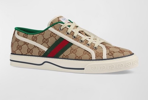 Pre-owned Gucci Men's Beige Ebony Gg Tennis 1977 /  Size 8 Under Retail $790 ? In Brown