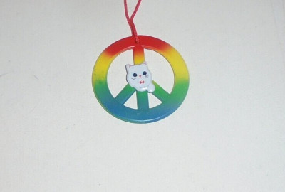 love My Cat Kitty Peace Sign Rainbow Hippie Concert Dance Pendant Necklace MEOW