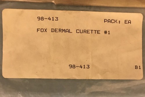 Sklar 98-413 Fox Dermal Curette #1 Floor Grade Pakistan Steel New - 1 each