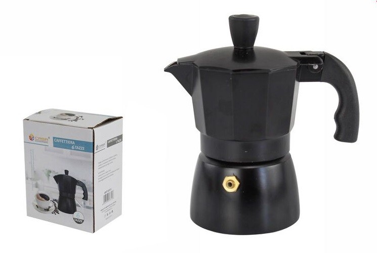 Caffettiera Moka Macchinetta Caffè Espresso Nera Opaca Misura 6 Tazze dfh