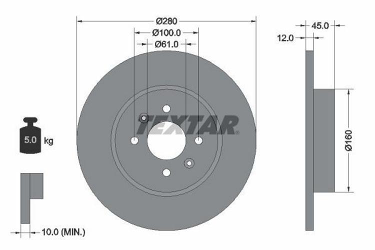 2x Textar 92181203 Pro Disque De Frein ArriÃ¨Re Pour Renault Kangoo (Kc0/1) 280mm