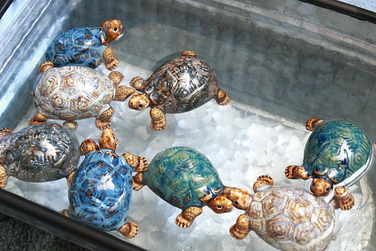 2er Set Schwimmende Teichdeko aus Keramik Schildkröten Kinderstube