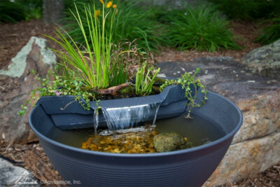 Aquascape #78333 AquaGarden Steel Gray Mini Patio Pond w/ Waterfall Complete Kit