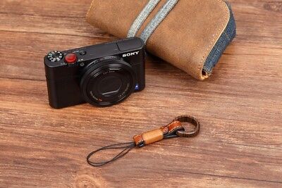 Natural Wood Finger Ring + Real Leather Camera Hand Wrist Strap Sony Fuji Nikon