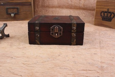 Decorative Trinket  Jewelry Storage Box Vintage Wooden Chest Treasure Case