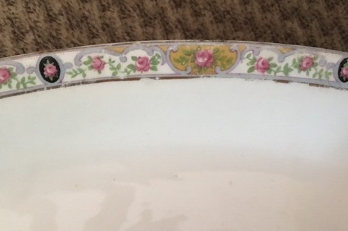 Vintage HTF Homer Laughlin Rose Floral Oval Serving Platter Gold 13”