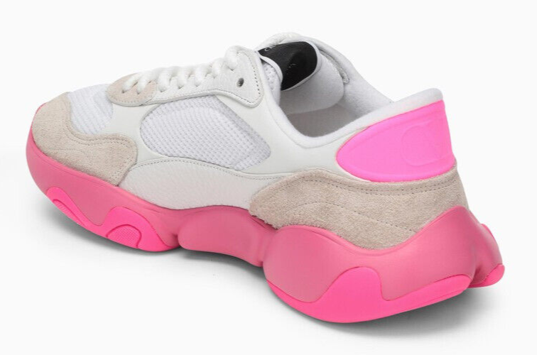 Pre-owned Valentino Garavani Bubbleback Mesh & Suede Chunky Sneakers White Fuchsia Us 9 42