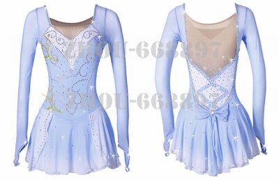 Girl latin Rumba Ice Figure  Skating Dress Competition Skating light blue