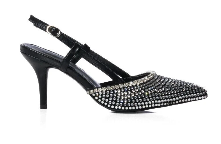 Azalea Wang SORREL BLACK SLINGBACK KITTEN PUMP Embellished  Pump Size 6.5