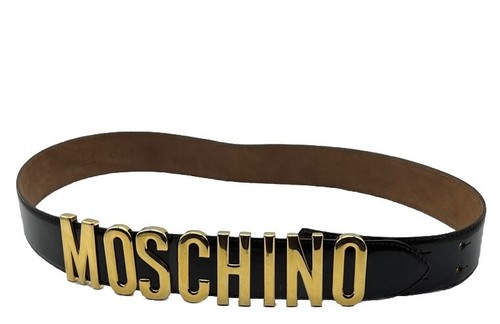 ベルト MOSCHINO COUTURE Woman Belt Black 80448002 1555 NWT Authentic Moschino Ladies Black Leather Silver Logo Belt