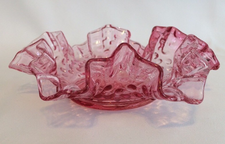 Antique Ruffled Pink With Dots Glass Bowl 6.25