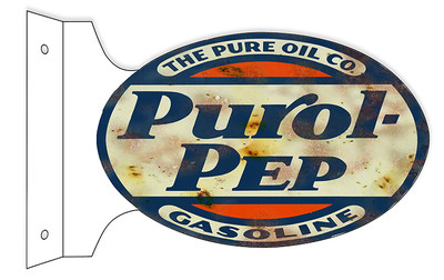 Aged Looking Reproduction Purol-Pep Gasoline Double Sided Flange Sign