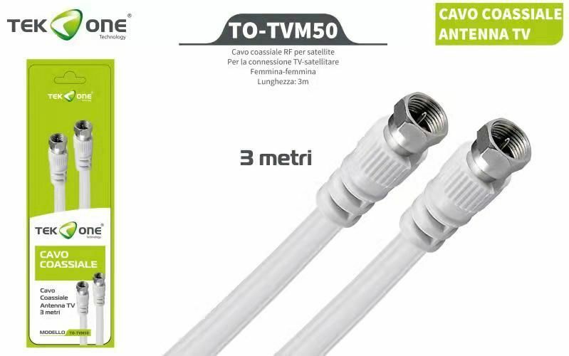 Cavo Coassiale Antenna Tv TeKone To-Tvm50 Rf Satellitare Femmina 3mt hsb