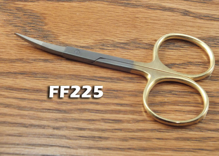 4" Premium Fly Tying Scissors -  Curved Blade, Gold Handles - FF225