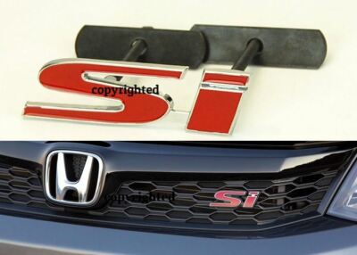 Bolt On 3D 4'' x 1.2'' SI Red Chrome Grill Emblem Decal Logo Badge for All Civic
