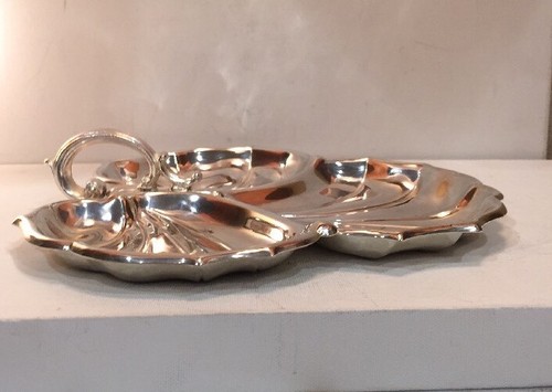Silver Plated Serving Plate With Three Compartments Platter With Handle Leaf