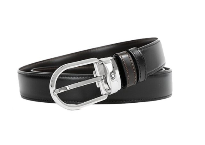 Pre-owned Montblanc 111092 Classic Line Cutting Reversible Belt Leather 1x45 Inch Eu Made In Black & Brown (both Side Use)