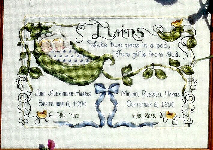 TWINS BIRTH SAMPLER CROSS STITCH PATTERN