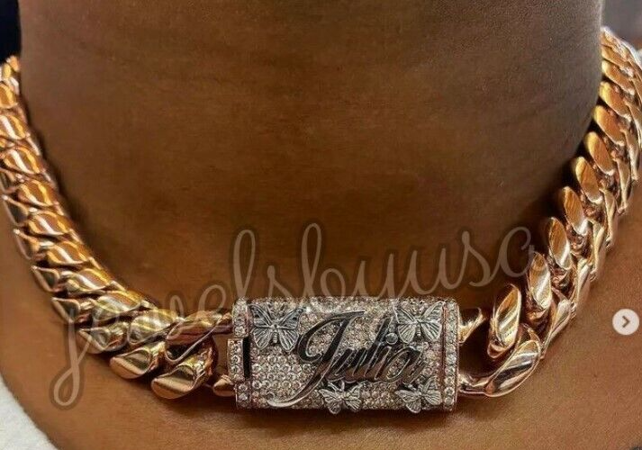 Pre-owned Nsg Vvs Genuine Moissanite 16 X 18" Name On Lock Custom Cuban Link Free Stud Silver In White