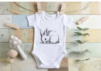 3-6 months BUNNY RABBIT embroidered baby onesie