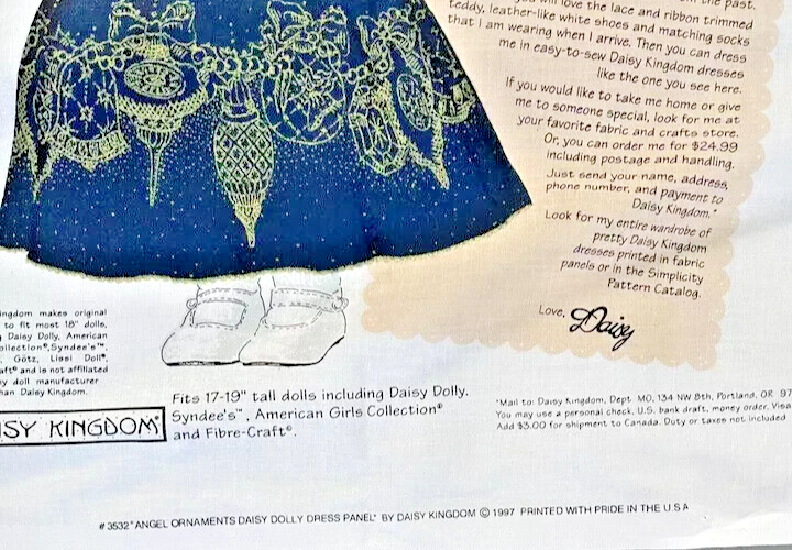 VTG Daisy Kingdom "Golden Ornaments" Daisy Dolly Dress Panel Fits 17-19”AG Doll