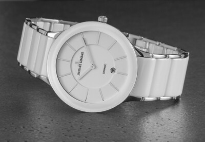 Pre-owned Jacques Lemans Classic 'dublin' Watch 40mm Ceramic Strap Sapphire Glass Wht Dial