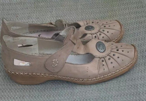RIEKER メリージェーン レザー オリーブ ベルクロ ストラップ RIEKER Tan Leather Mary Jane Women's Size 41EU-9.5US Shoe