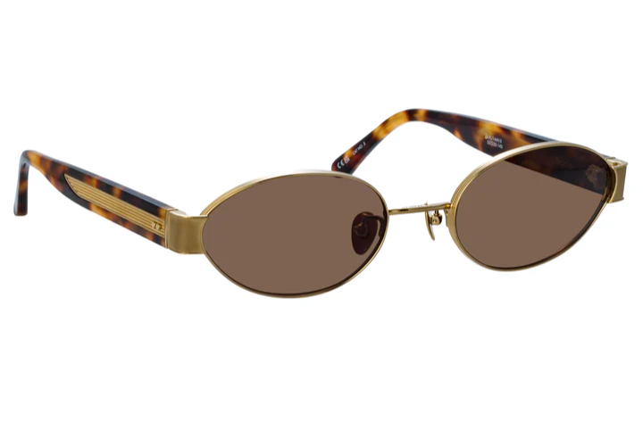 Pre-owned Linda Farrow Sunglasses Sadie Oval Havana Gold Unisex In Brown