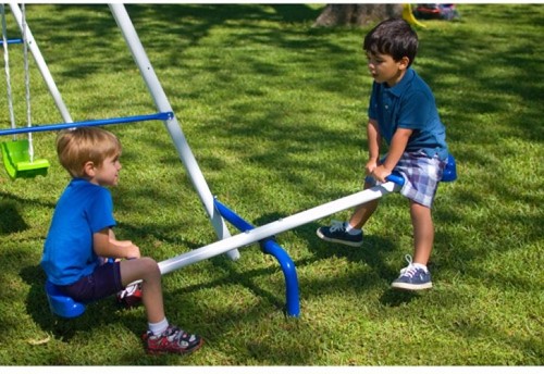 UPC 047672421252 product image for Outdoor Flexible Flyer Fun Time Metal Swing Set Metal Trapeze Seesaw Slide | upcitemdb.com