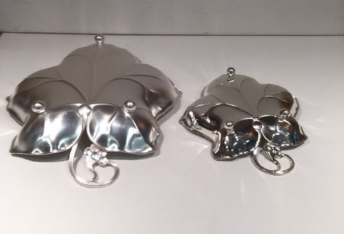 EP Brass Set Of Two Dishes Servers Leaf Shaped Footed Germany Collectible