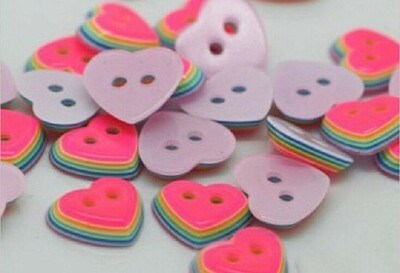 Pkg of 20 RAINBOW Layered HEARTS 2-hole Resin Buttons 1/2" (213) Craft Scrapbook