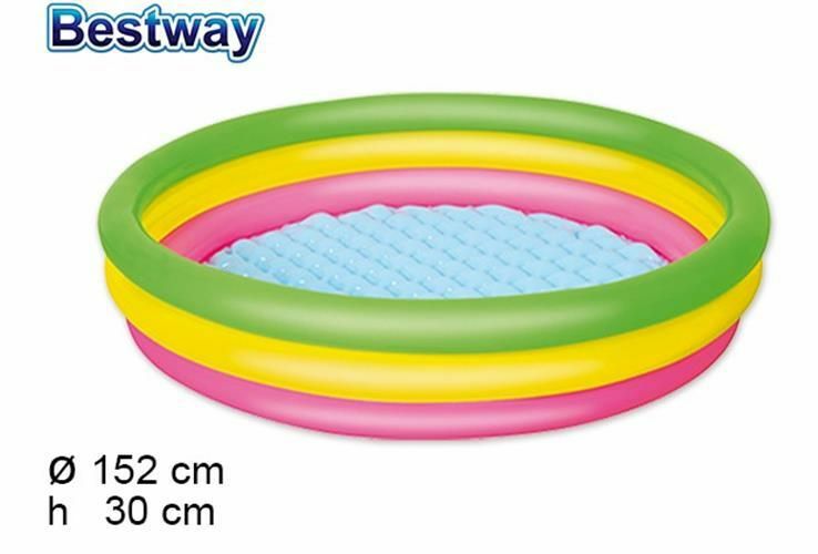 Piscina Gonfiabile Arcobaleno a 3 Anelli Colorati 152x30cm Fuori Terra Bestway