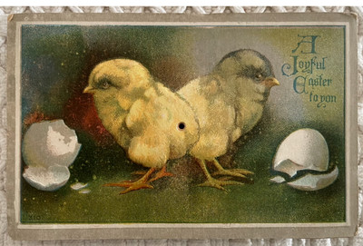 JOYFUL EASTER Chicks and broken eggs Working SQUEAKER POSTCARD