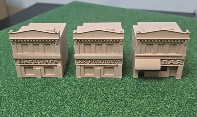N Scale 1/160 3 Pack Town Buildings 3D Printed Bar Pharmacy Hardware Store Brick