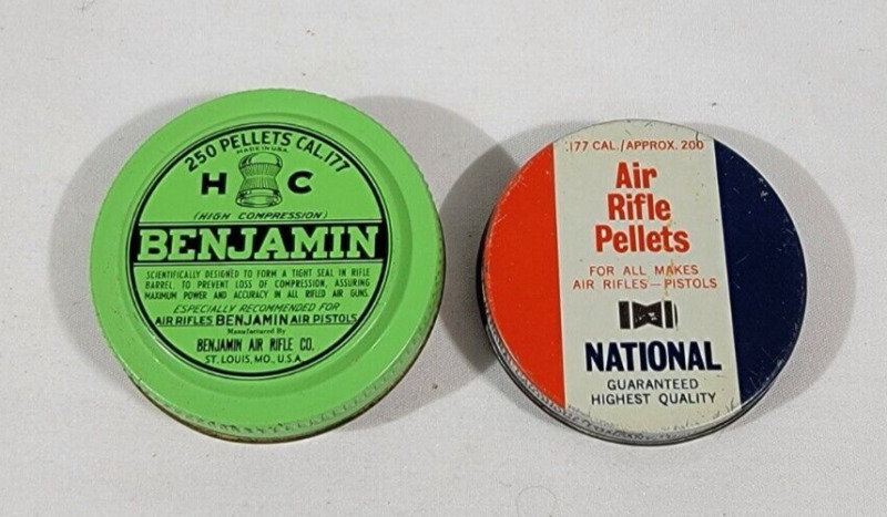 Vtg Lot Benjamin & National HC .177 Cal Lead Pellets Ammunition Tin Container