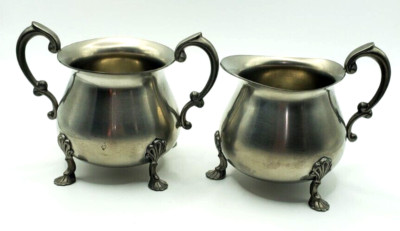 Vintage Empire Pewter Creamer an Sugar Footed Silver Color No Dents No Cracks