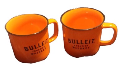 Bulleit Bourbon Orange Frontier Whiskey Ceramic Coffee Cup Mug Set of 2 Camp Mug
