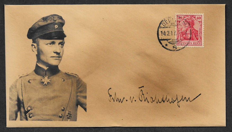 The Red Baron collector envelope w original period stamp 100 years old *OP1138