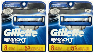 Gillette Mach3 Turbo Razor Blade Cartridges. 8 Count (2 Pack)