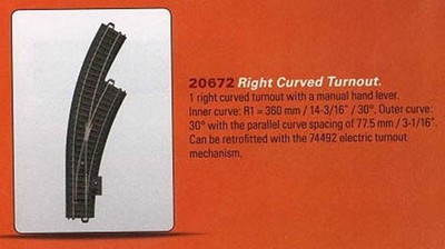 W441-20672 3-Rail C Track My World -- Right Hand Manual Curved Turnout