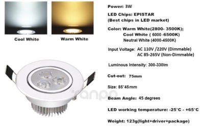 Dimmable 3W 5W 7W 9W 12W 15W 18W LED Recessed Ceiling Down Light Lamp 85-265V