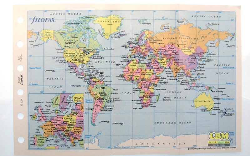 Filofax Pocket size World Map ( Political and Time Zones ) Insert ...