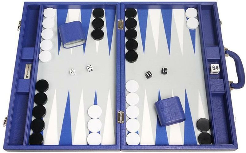 Silverman  Co. 19-inch Premium Backgammon Set - Large Size - Indigo Blue Board